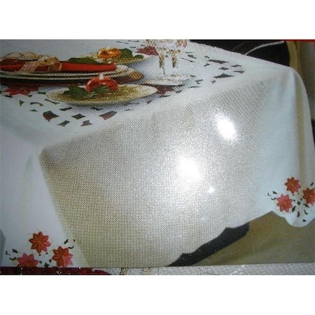 Tapestry Trading 05HZ4080-52X70 52 X 70 In. Embroidered Christmas Poinsettia Jacquard Cutwork Table Cloth